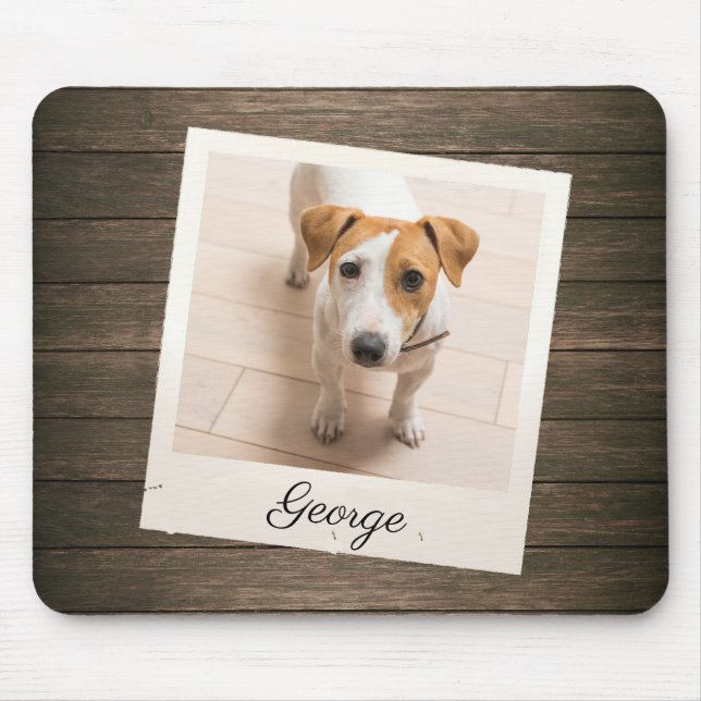 Mousepad Pet Photo Frame Rustic Wood Personalizado (Frente)