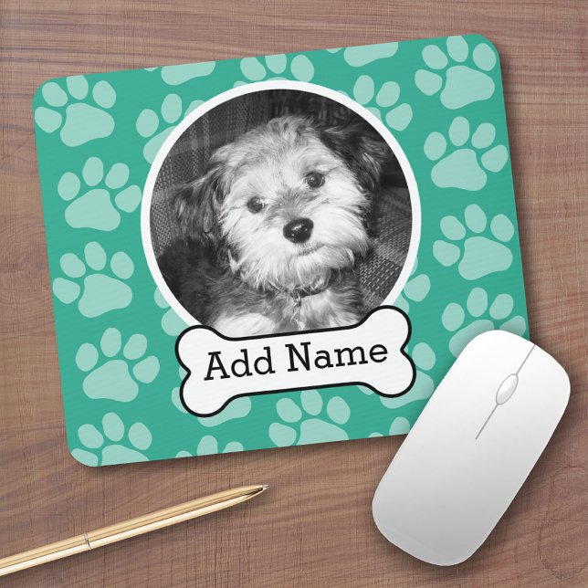 Mousepad Pet Photo with Dog Bone and Paw Prints Green (Impr (Personalized mousepad - Add Photos and Custom Text)