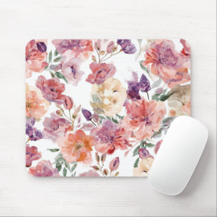 Mousepad Pétalas de Pêssego Flores em Aquarela Botânica Flo