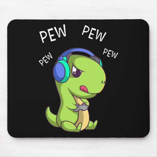 Mousepad Pew Pew Pew T-rex Dinossauro Fofo Videojogador Jog (Frente)