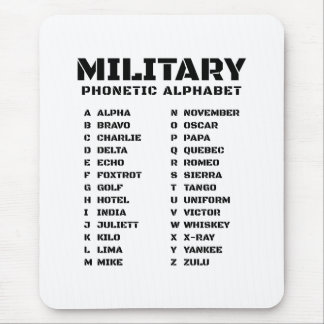 Mousepad Phonetic Alphabet for the Military