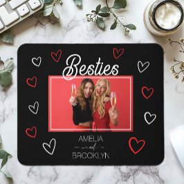 Mousepad Photo Black and Red Hearts Besties