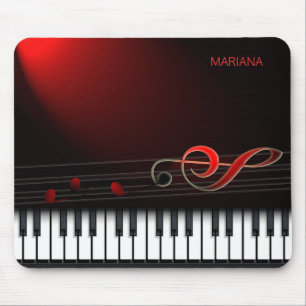 Mousepad Piano Monogrammed e Clef vermelho