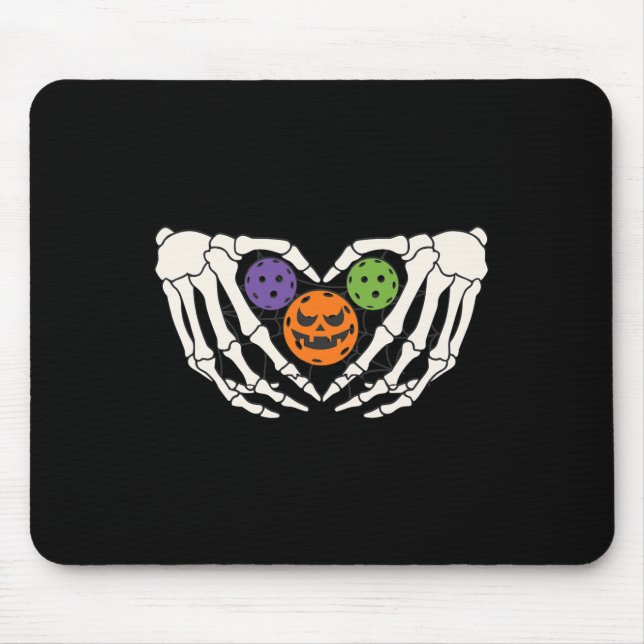 Mousepad Pickleball Halloween Skeleton Mãos Adoram Coração (Frente)