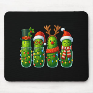 Mousepad Picles Engraçados de Natal Com Chapéus e Luzes de