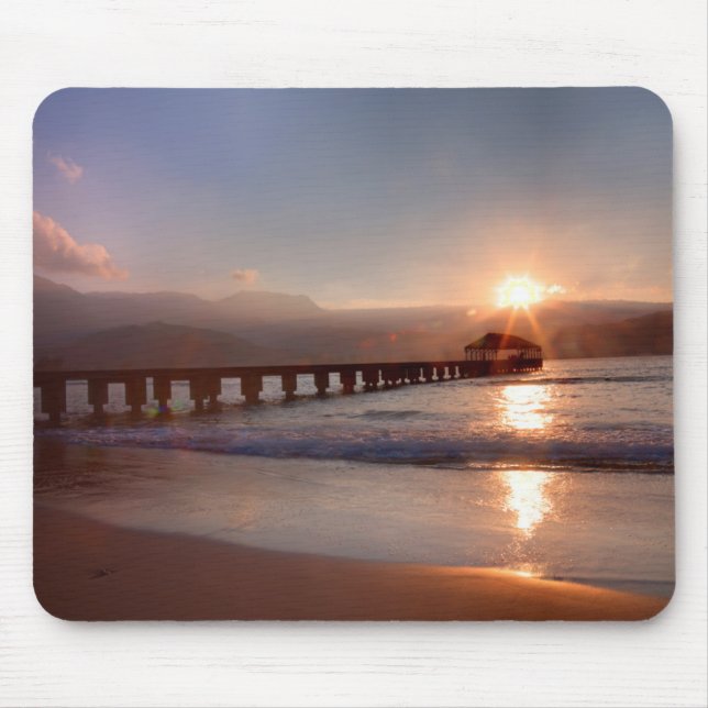 Mousepad Píer de praia no pôr do sol, Havaí (Frente)
