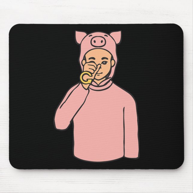 Mousepad Pig Animal ASL Gesto de Mão Surda Perda Auditiva S (Frente)