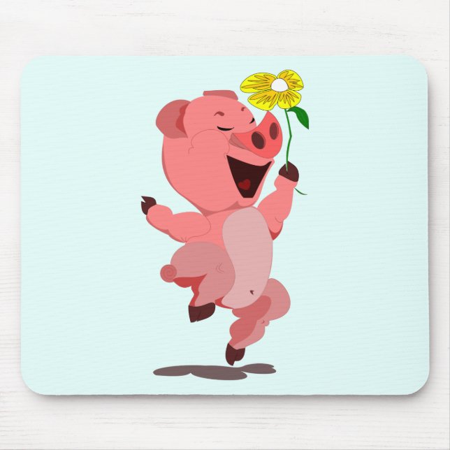 Mousepad Piglet feliz com o mouse Daisy Flower (Frente)