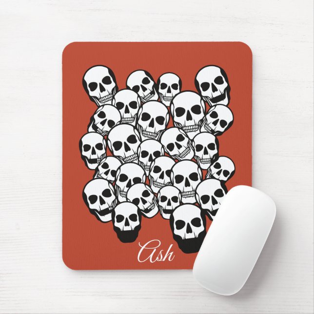 Mousepad Pilha de crânios queimados em fundo vermelho âmbar (Com mouse)