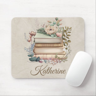 Mousepad Pilha de Livros Boho Elegante Nome Floral