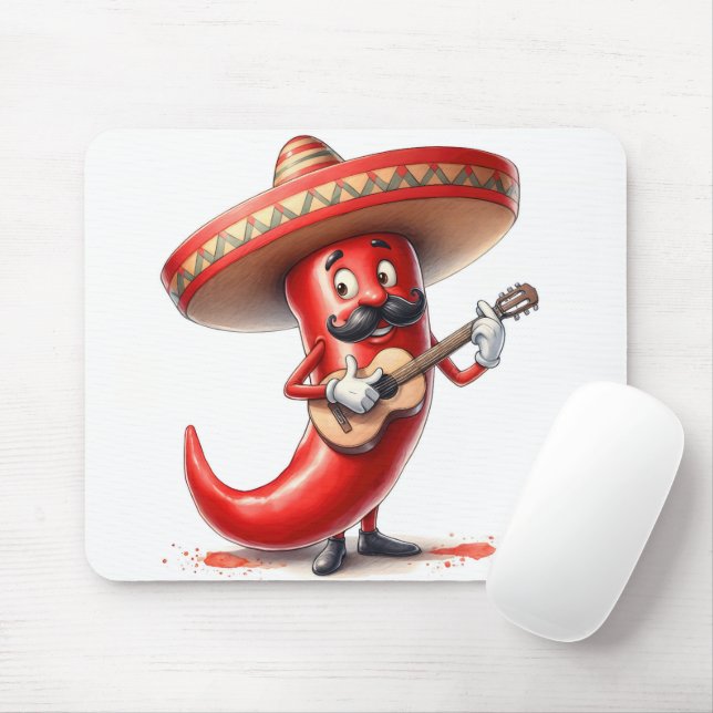 Mousepad Pimenta Vermelha Mexicana Com Violão (Com mouse)