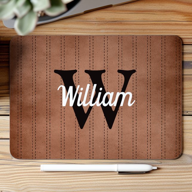 Mousepad Pinagem Laranja Queimada Pinstripe Monograma Retro (Criador carregado)