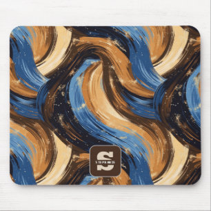 Mousepad Pincéis de Abstrato Curly em Azul e Castanho
