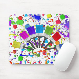 Mousepad Pincéis De Tinta Arco-Íris Em Pancadas