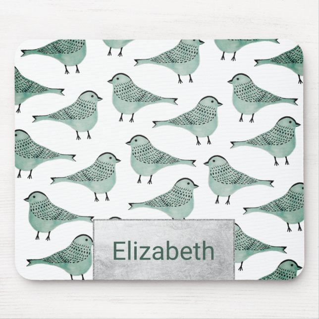 Mousepad Pincéis pretos de aves aquáticas verdes da florest (Frente)