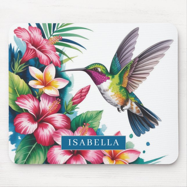 Mousepad Pincel de Água Beija-flor Flores Tropicais (Frente)