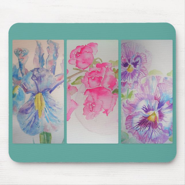 Mousepad Pincel de Água Flores Amor Turquesa Floral (Frente)