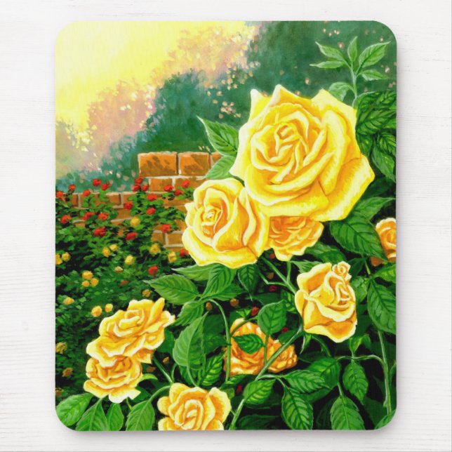 Mousepad Pincel de Rosas Amarelas Pintadas Subindo (Frente)