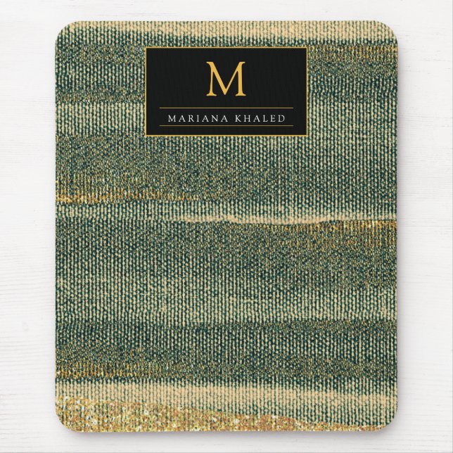 Mousepad Pincel Verde Elegante com ouro e preto (Frente)