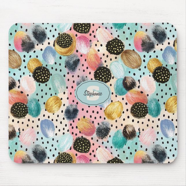 Mousepad Pincelada de Abstrato vibrante e padrão de Bolinha (Frente)