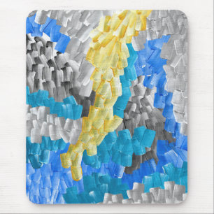 Mousepad Pinceladas Abstratas em Amarelo, Azul e Cinza