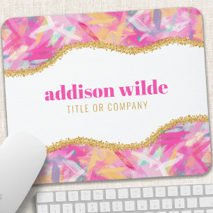 Mousepad Pinceladas Coloridas Modernas Dourado Chic Negócio