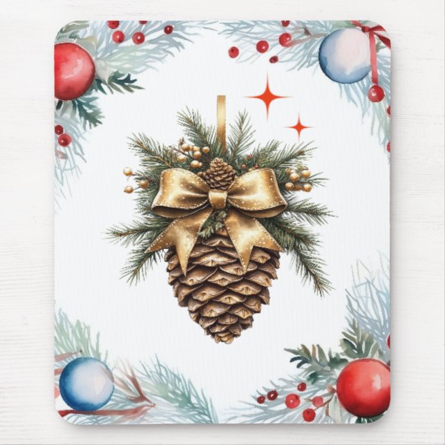 Mousepad Pine Cone Cercado Por Fio E Ornamentos (Frente)