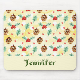 Mousepad Pine Cones e Holly Natal Patterno