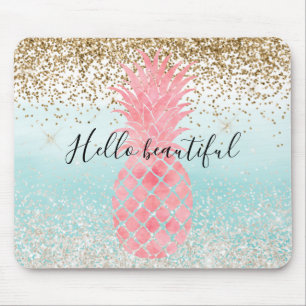 Mousepad Pineapple tropical Aqua Ombro ouro