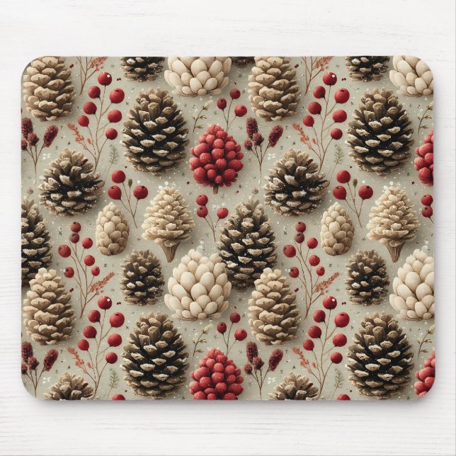 Mousepad Pinecones e Berries Vermelhos (Frente)