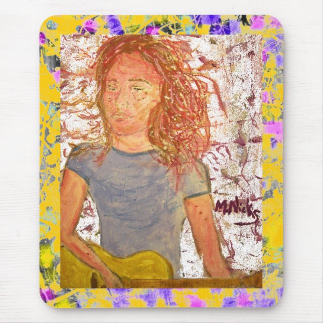 Mousepad pingado de menina acústica do rock índio (Frente)