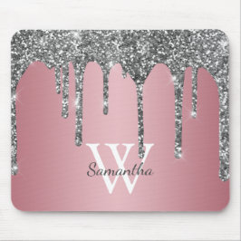 Mousepad Pingo de Brilho Prateado Rosa Dourado Nome Monogra