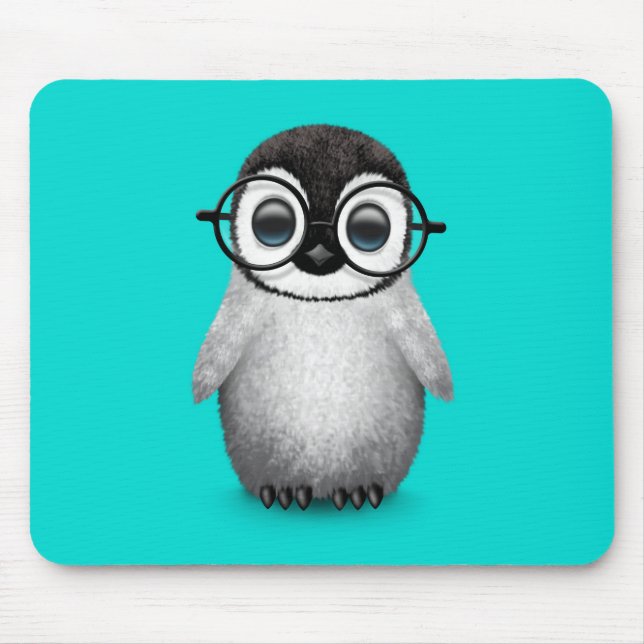 Mousepad Pinguim bonito do bebê que veste vidros do olho no (Frente)