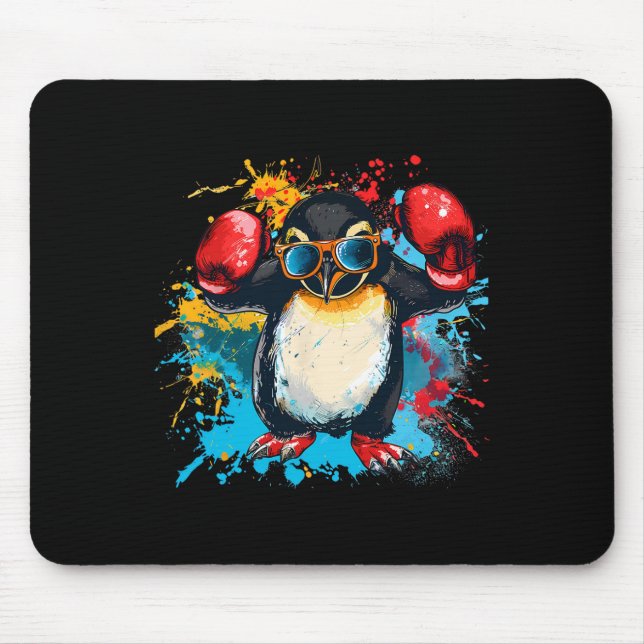 Mousepad Pinguim Boxeando Com Luvas de Boxe Kickboxing Engr (Frente)