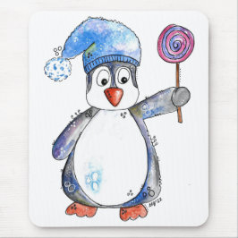 Mousepad Pinguim branco bonito com um pirulito