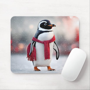 Mousepad Pinguim Com Feixe Vermelho Em Flocos De Neve