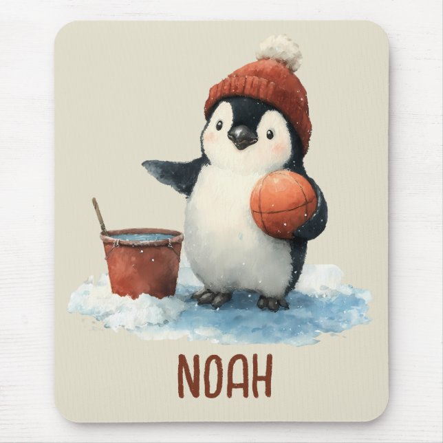 Mousepad Pinguim de Basquete de Inverno Personalizado para  (Frente)