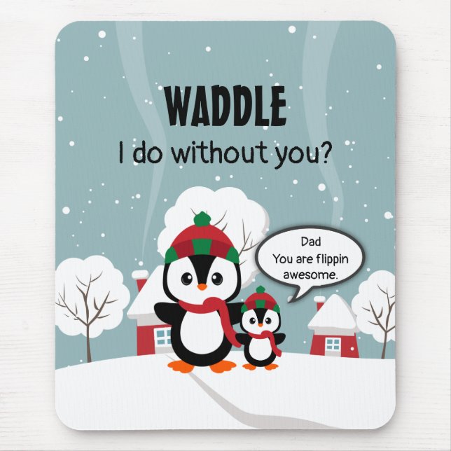 Mousepad Pinguim De Bebê De Cinza Bonita Na Neve De Inverno (Frente)