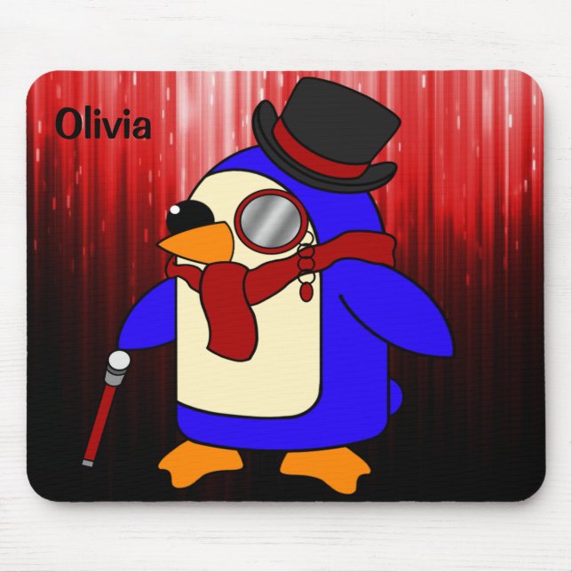 Mousepad Pinguim-de-cartoon branco vermelho e preto (Frente)