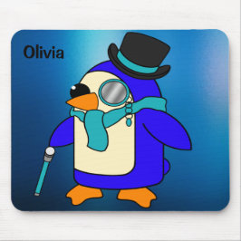 Mousepad Pinguim de desenho animado bonito, azul gelado