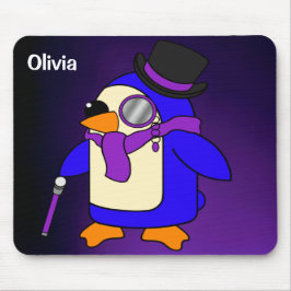 Mousepad Pinguim de desenho animado bonito, roxo profundo e