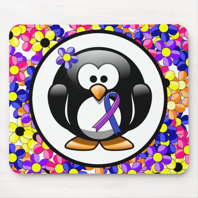 Mousepad Pinguim de Fita Azul e Púrpura (Frente)