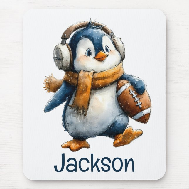 Mousepad Pinguim de Futebol de Inverno Personalizado para C (Frente)