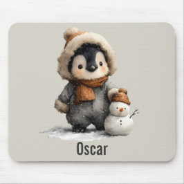 Mousepad Pinguim de Inverno com Desenho de Boneco de Neve