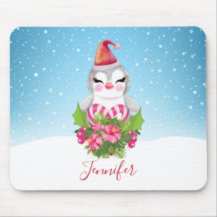 Mousepad Pinguim de Natal bonito no Pad do Mouse Santa Hat