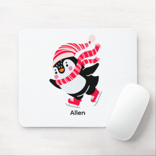 Mousepad Pinguim de Natal num Chapéu e Escarpo em Skates