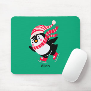 Mousepad Pinguim de Natal num Chapéu e Escarpo em Skates