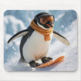 Mousepad Pinguim descendo a ladeira de snowboard