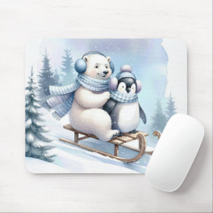 Mousepad Pinguim e Urso Polar em um Sled