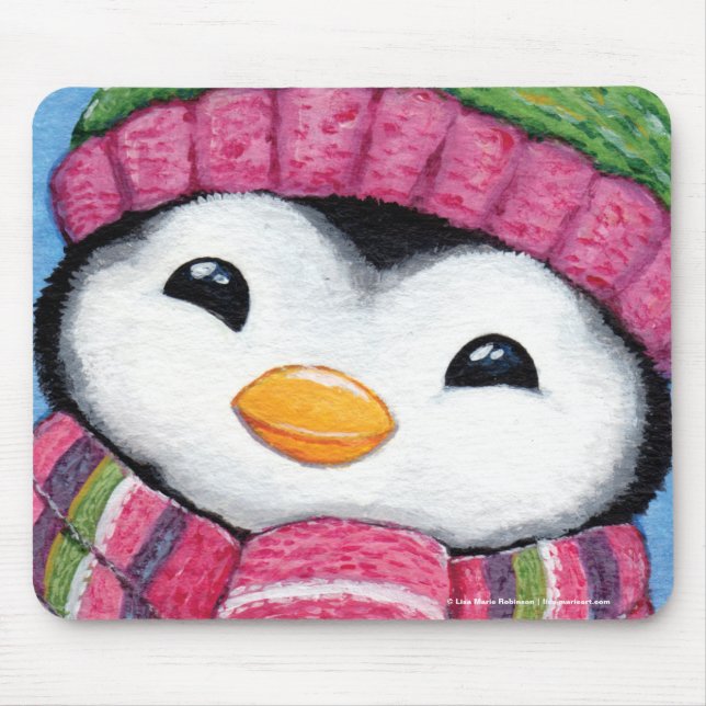 Mousepad Pinguim feliz bonito vestido para o inverno (Frente)